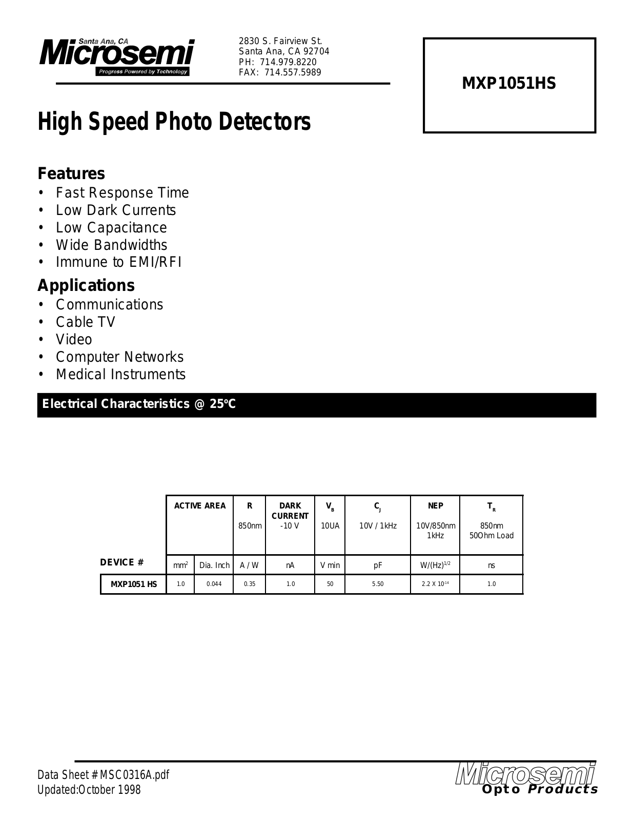 Microsemi Corporation MXP1051HS Datasheet