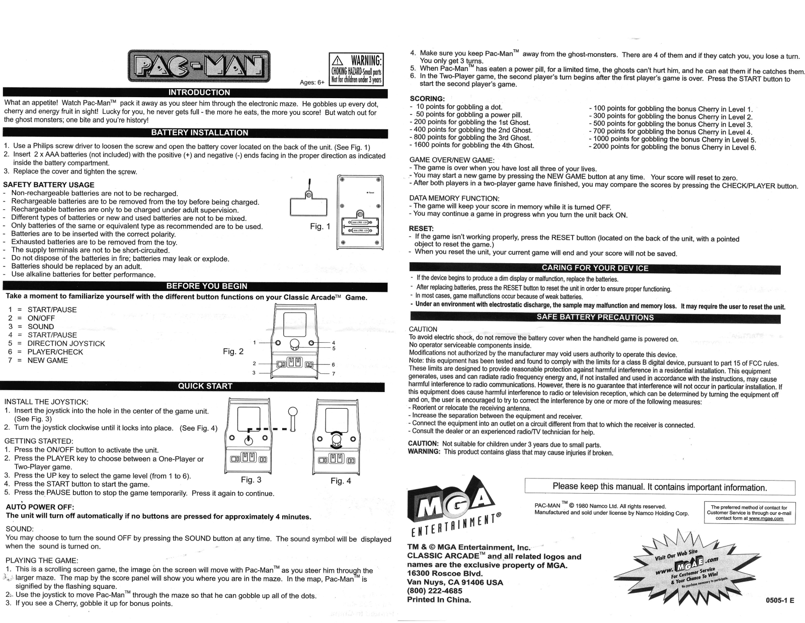 Mga Entertainment CLASSIC ARCADE PAC-MAN User Manual