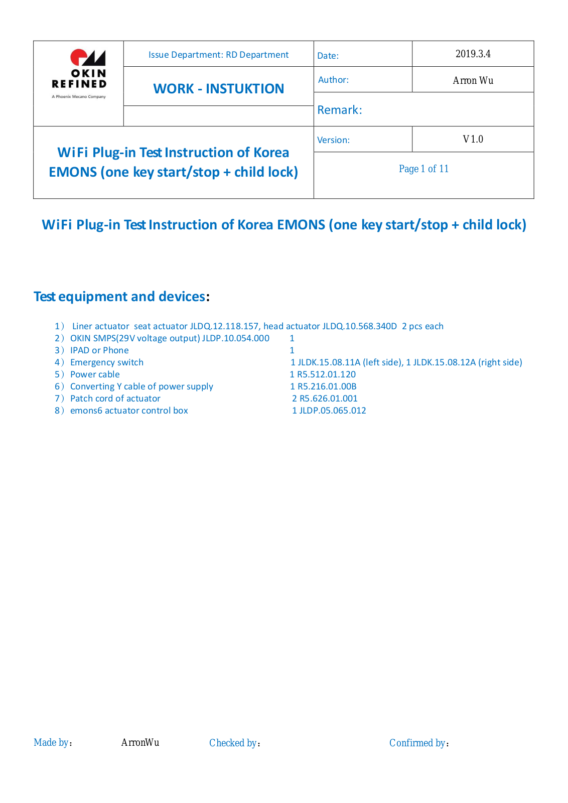 OKIN Refined Electric Technology WFCB0102 User Manual