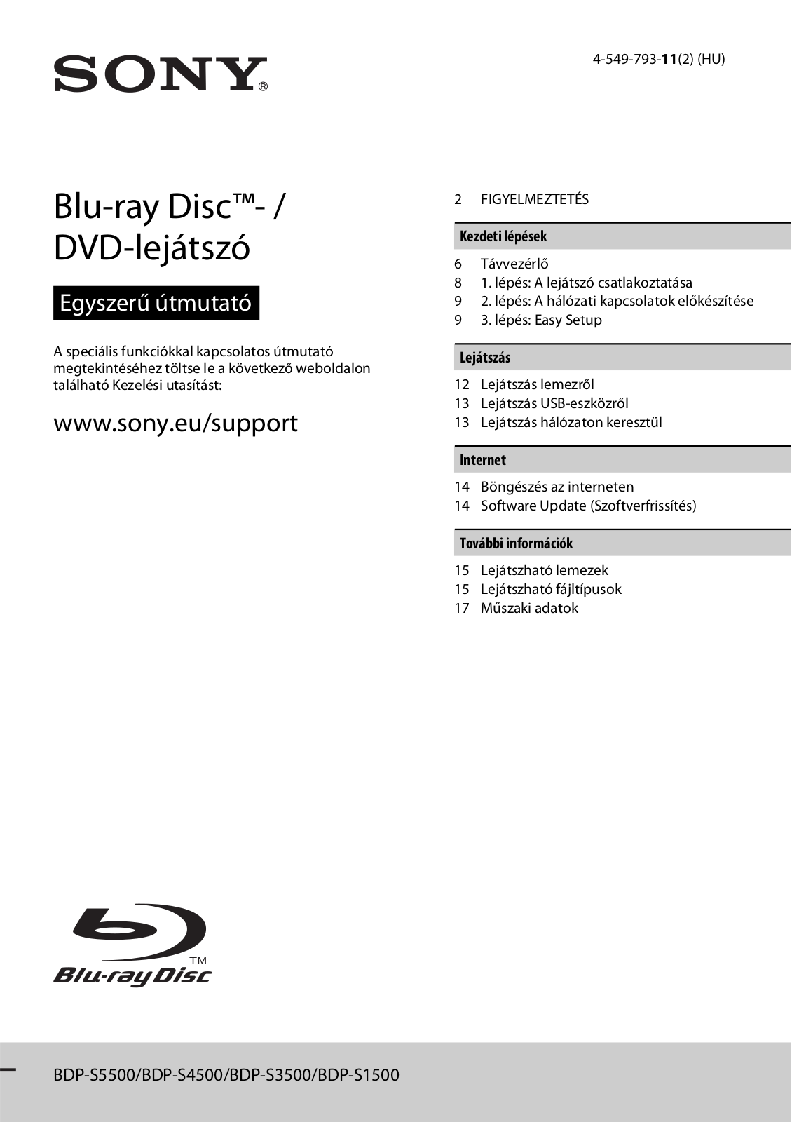 Sony BDP-S1500 Simple Manual