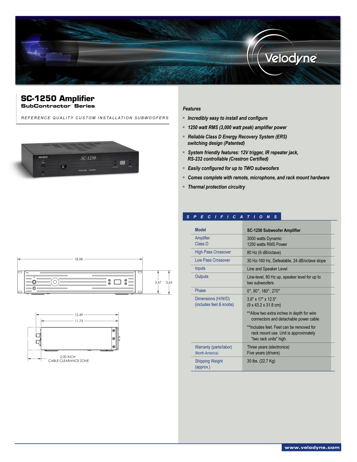 Velodyne SC-1250 User Manual