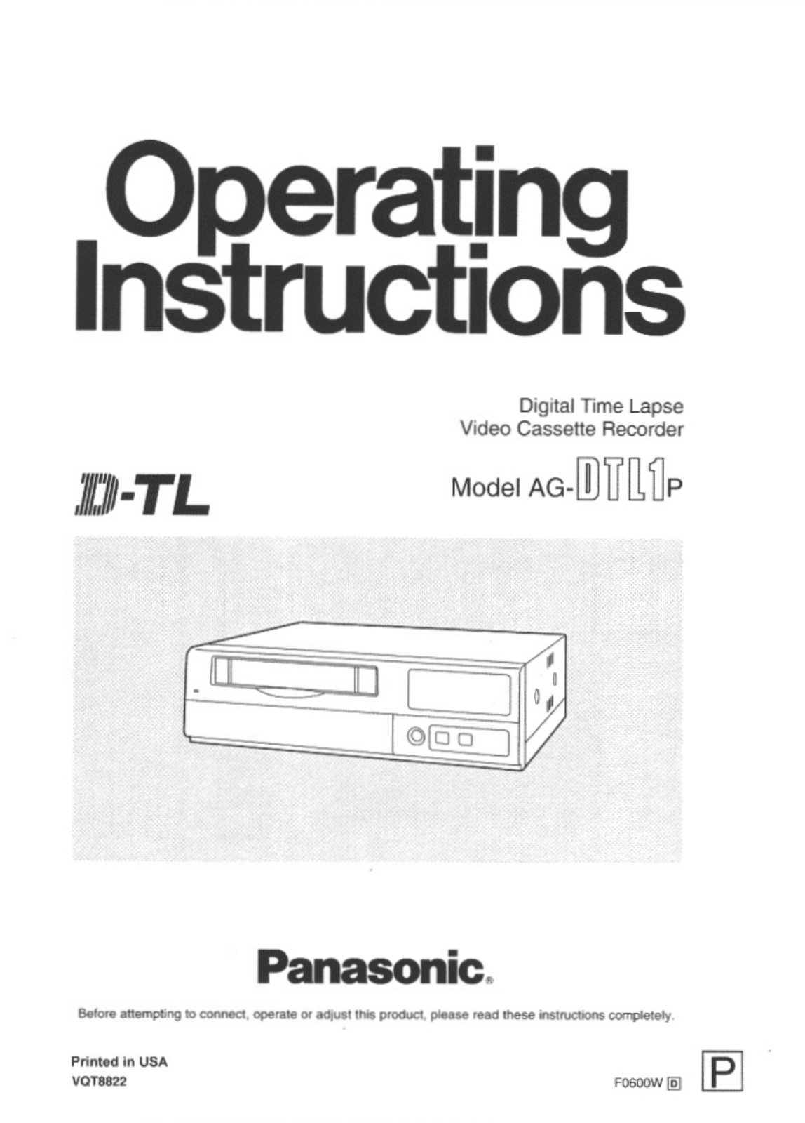 Panasonic AG-DTL1 User Manual