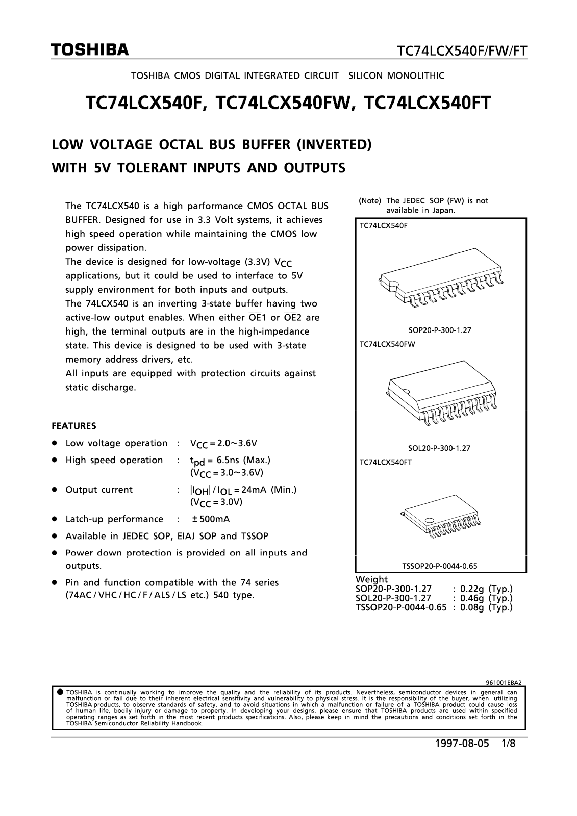 Toshiba TC74LCX540F Datasheet