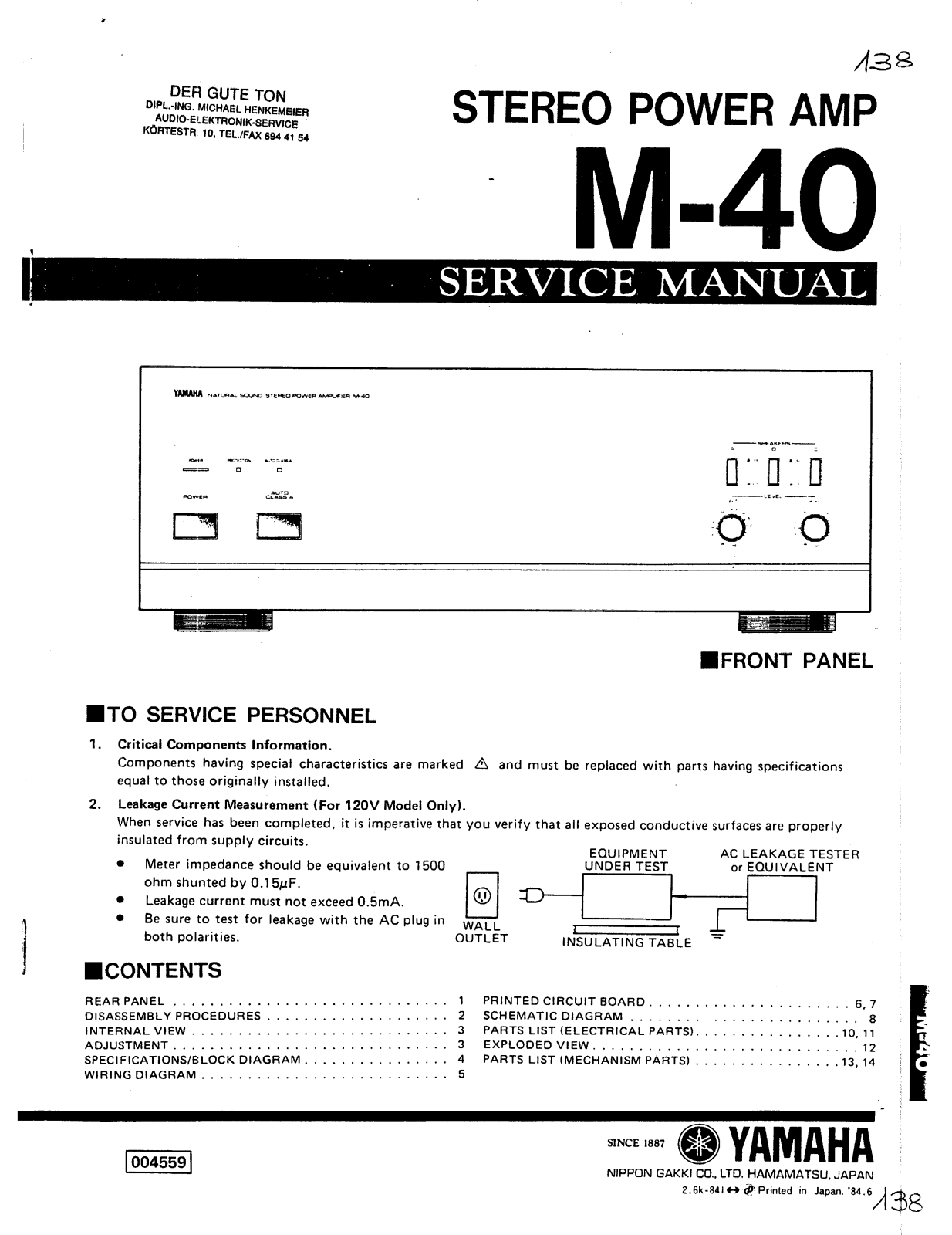 Yamaha M-40 Service manual