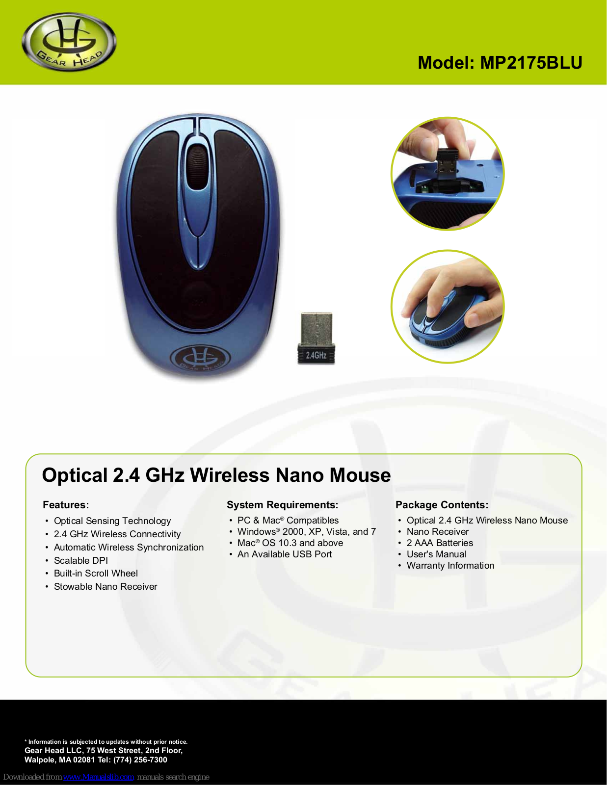 Gear Head MP2175, MP2175BLU Specification - ManualMachine.com