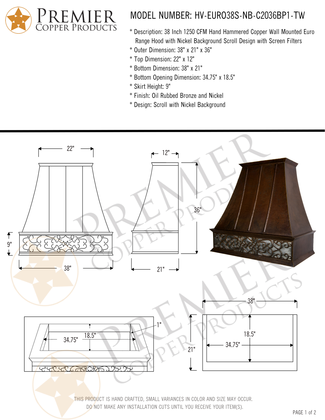 Premier Copper Products IER1938 Specifications - ManualMachine.com