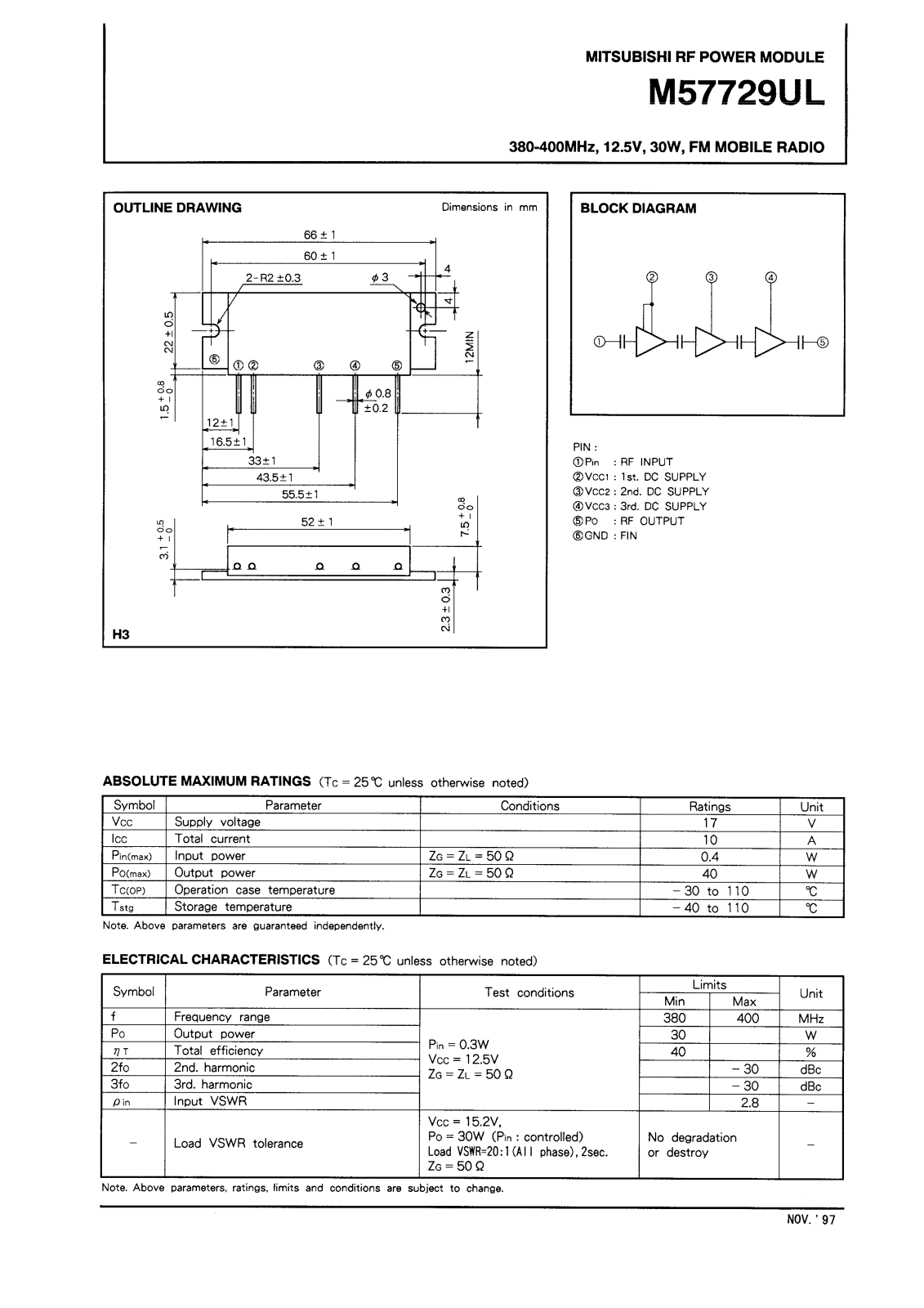 Mitsubishi M57729UL Datasheet