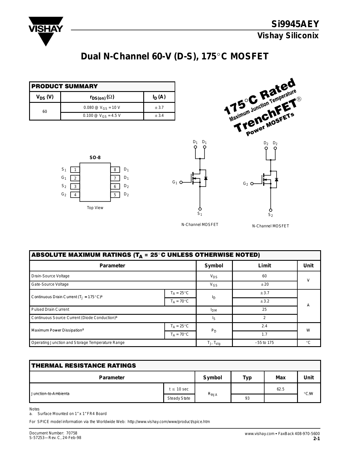 Datasheet SI9945AEY Datasheet - ManualMachine.com