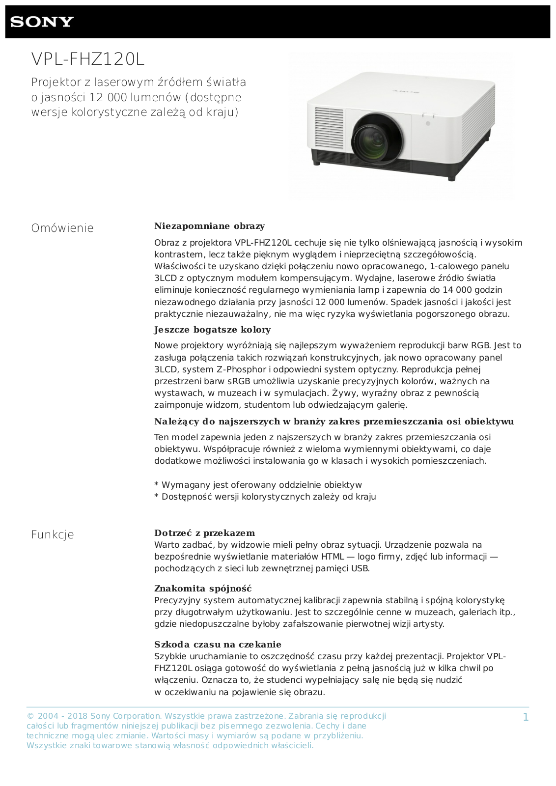 Sony VPL-FHZ120L User Manual