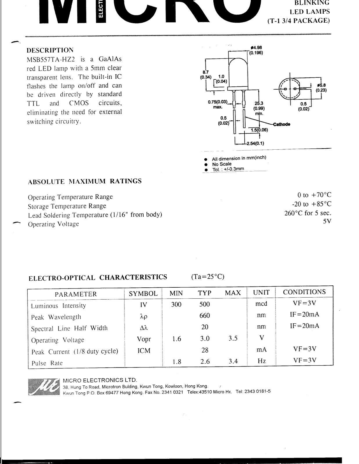 MICRO MSB557TA-HZ2 Datasheet