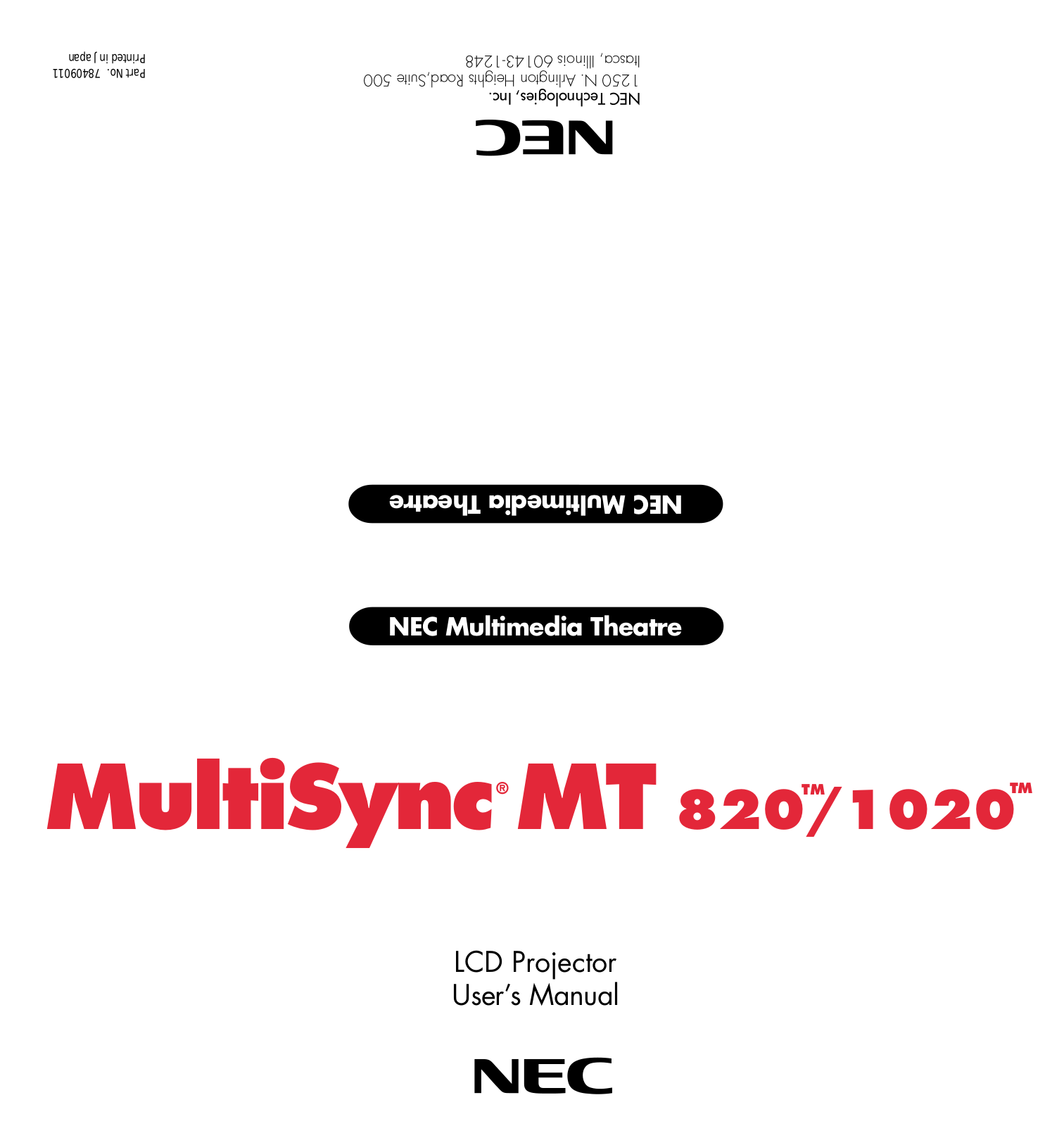 Nec MultiSync MT 820, MultiSync MT 1020 User Manual