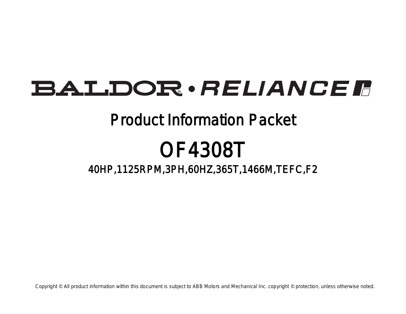 Baldor OF4308T Product Information Sheet