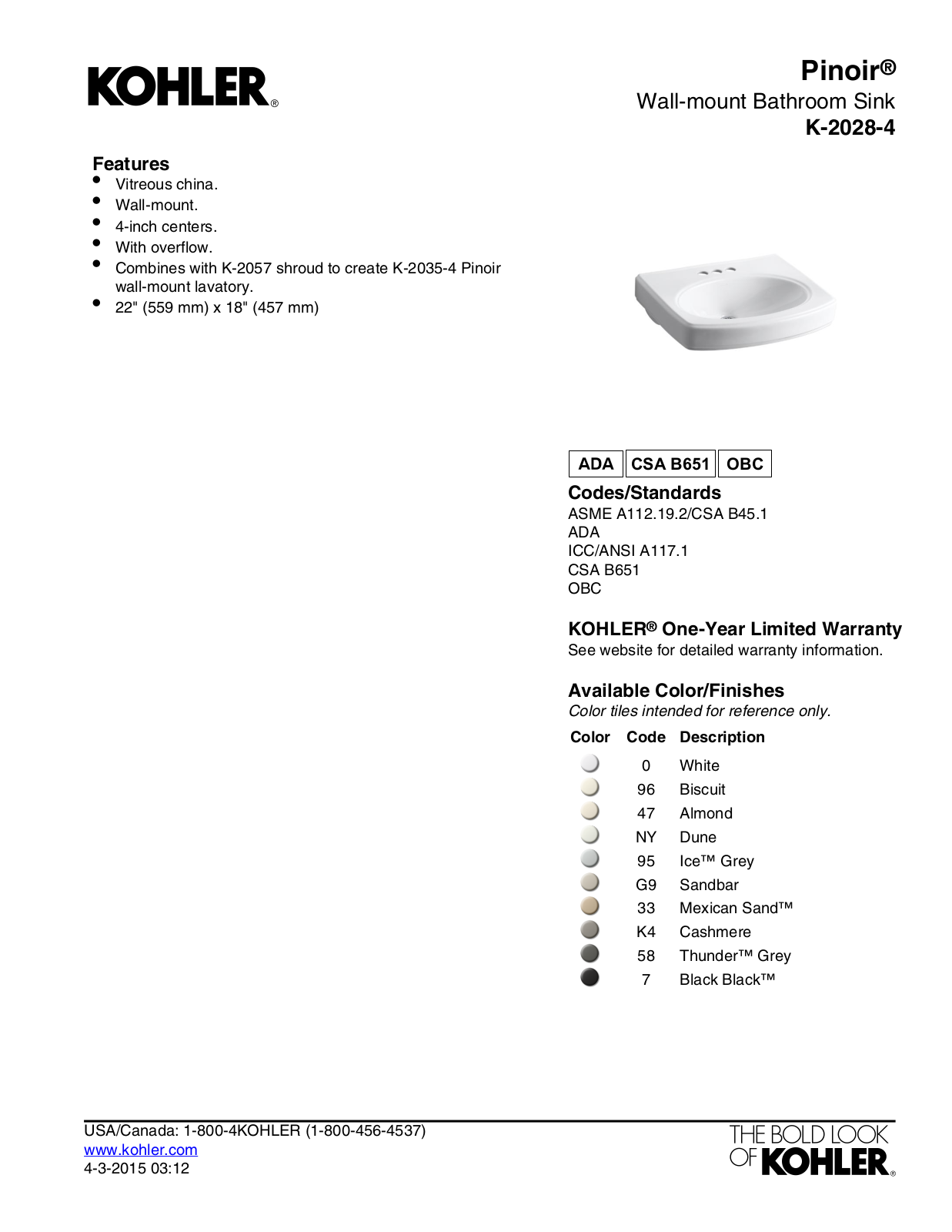 Kohler KOH18084 Dimensions - ManualMachine.com