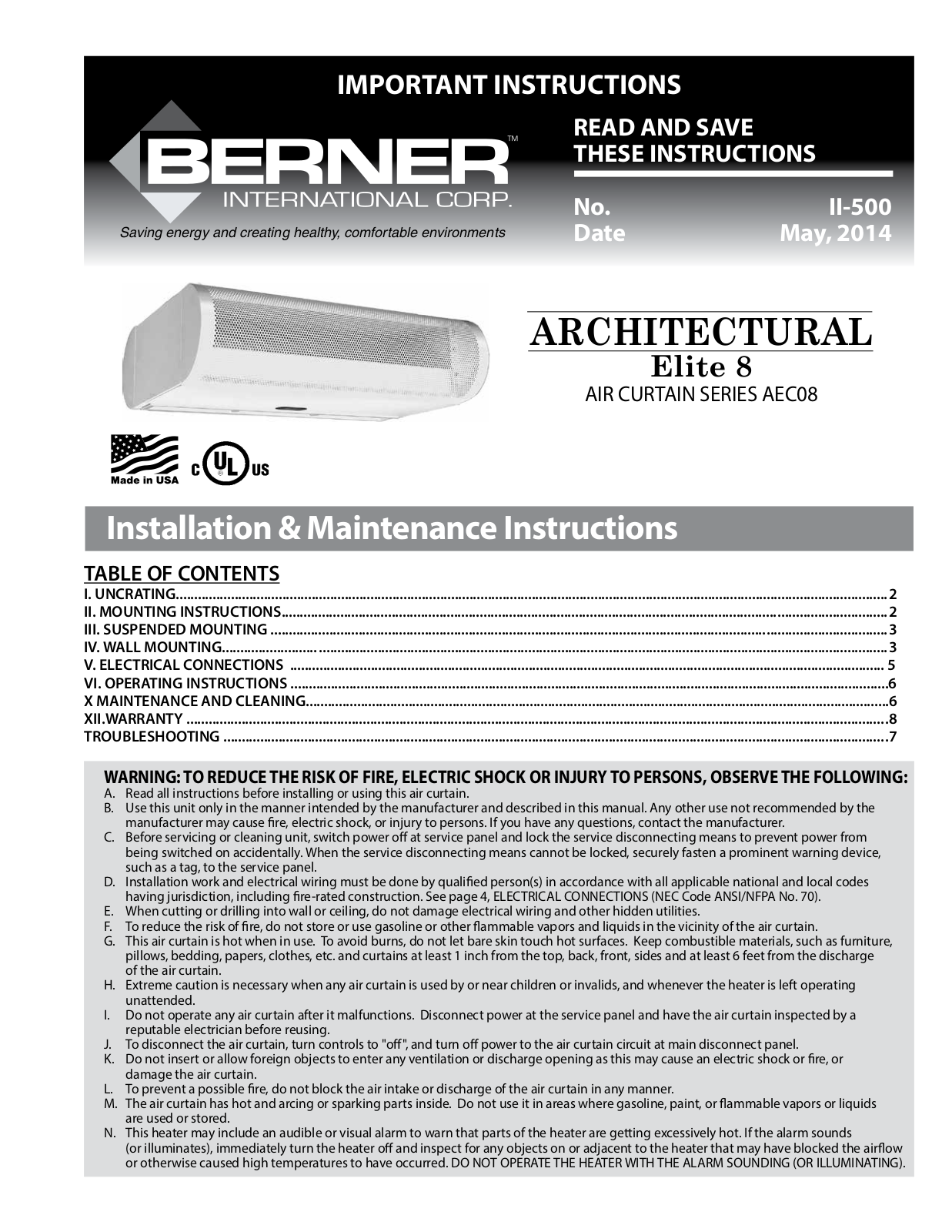 Berner AEC08-1036 Installation  Manual