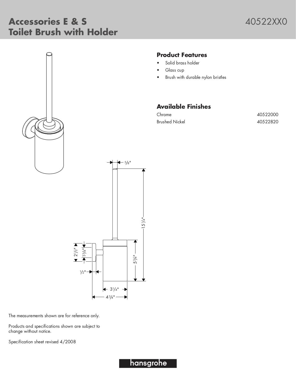 Hans Grohe 40522000, 40522820 User Manual