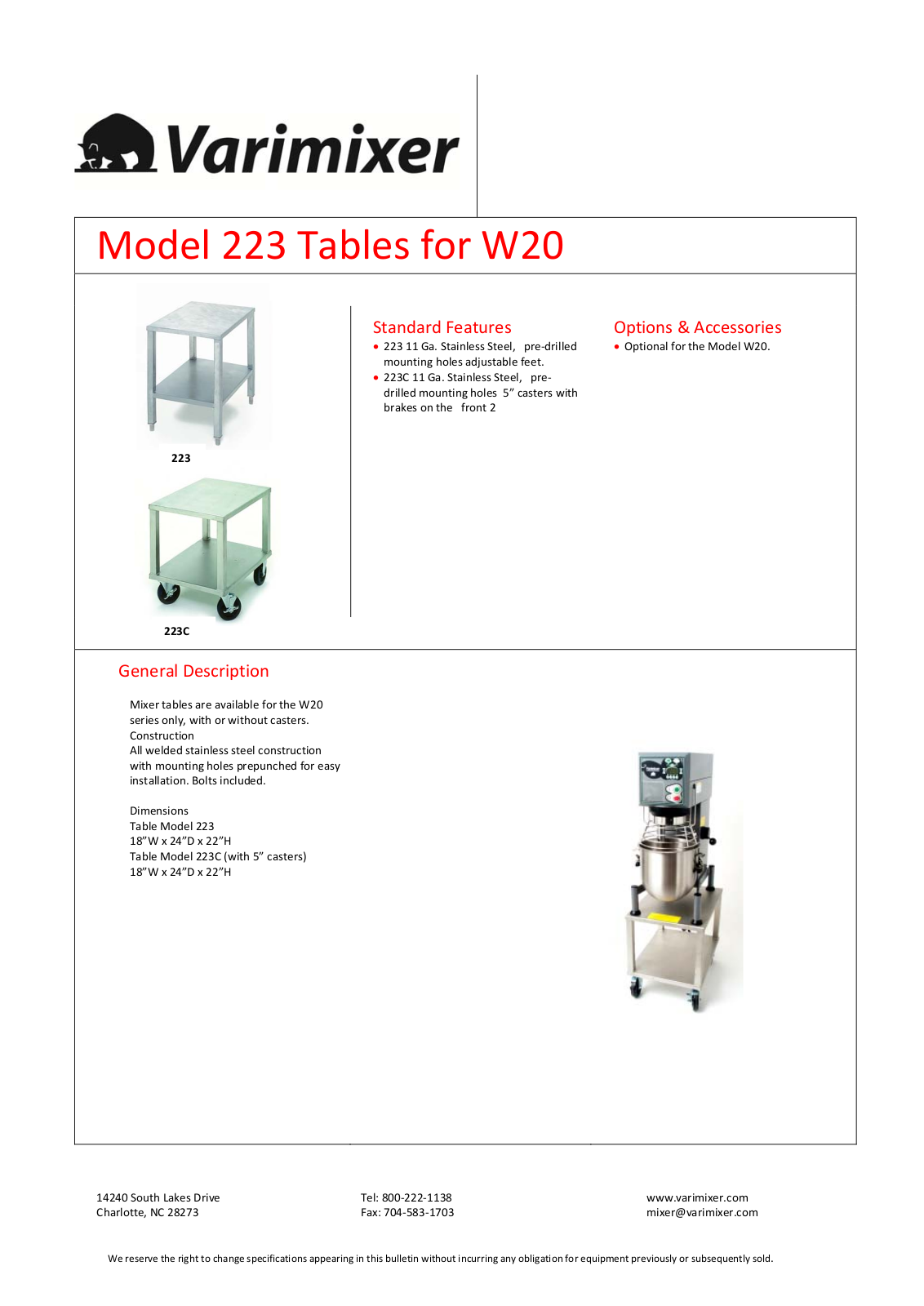 Varimixer 223C User Manual