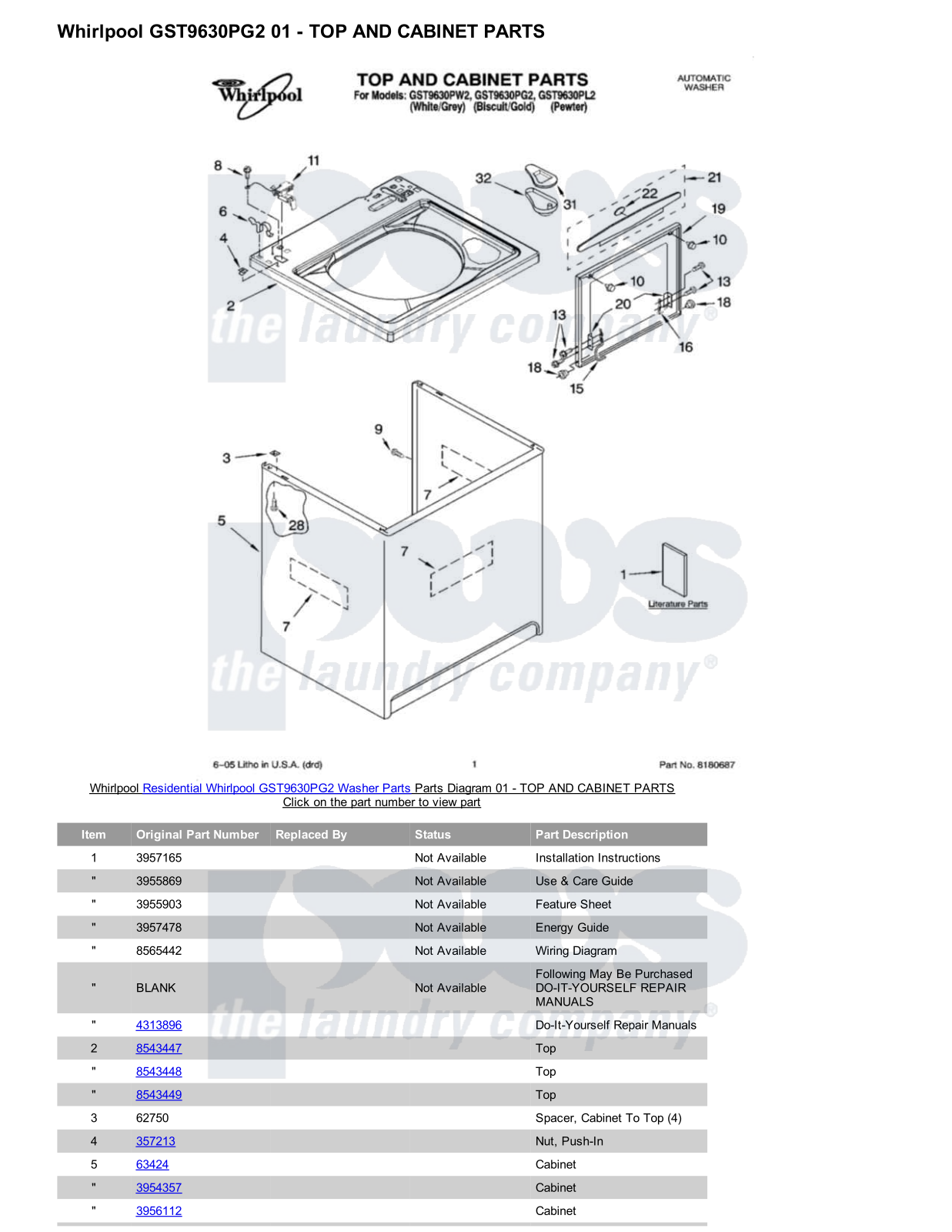 Whirlpool GST9630PG2 Parts Diagram