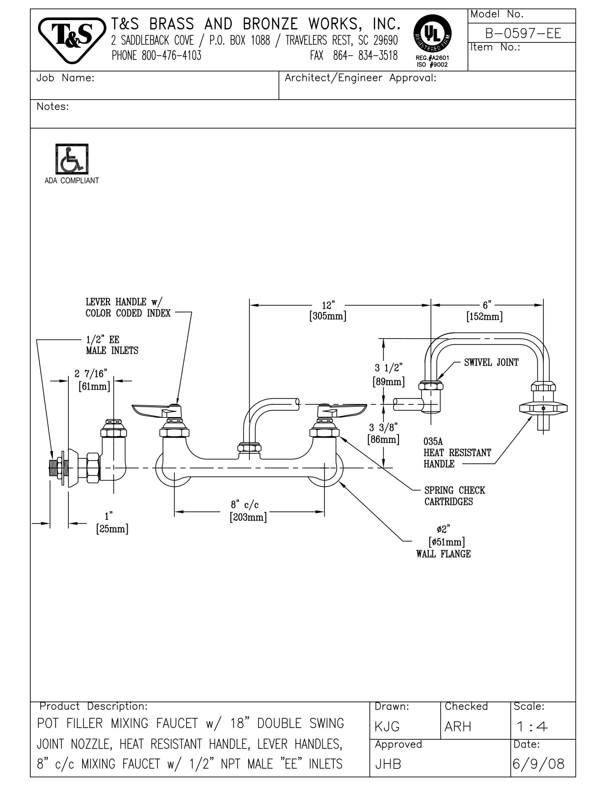 T & S Brass & Bronze Works B-0597-EE General Manual