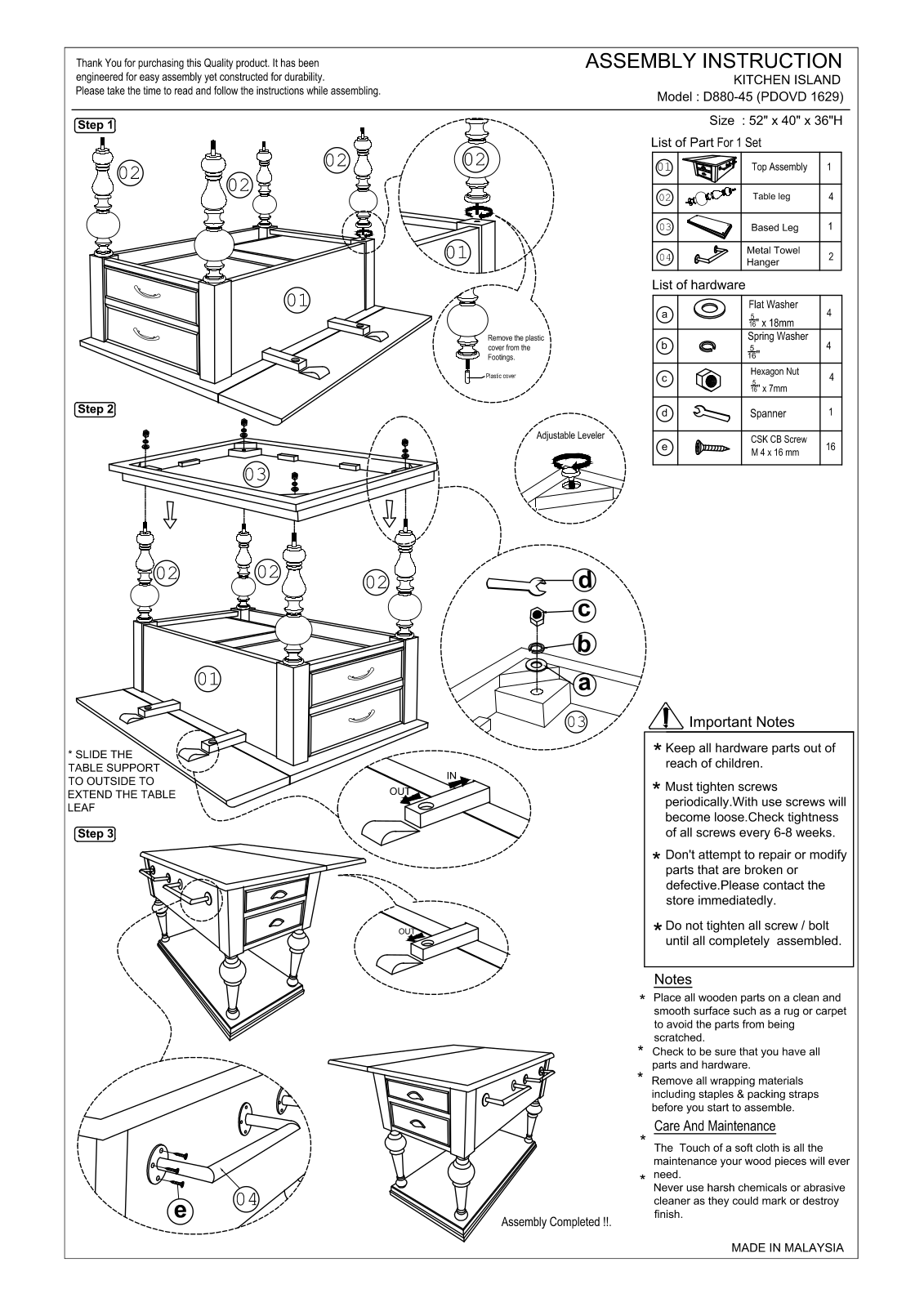 Progressive Furniture D88045 Assembly Guide