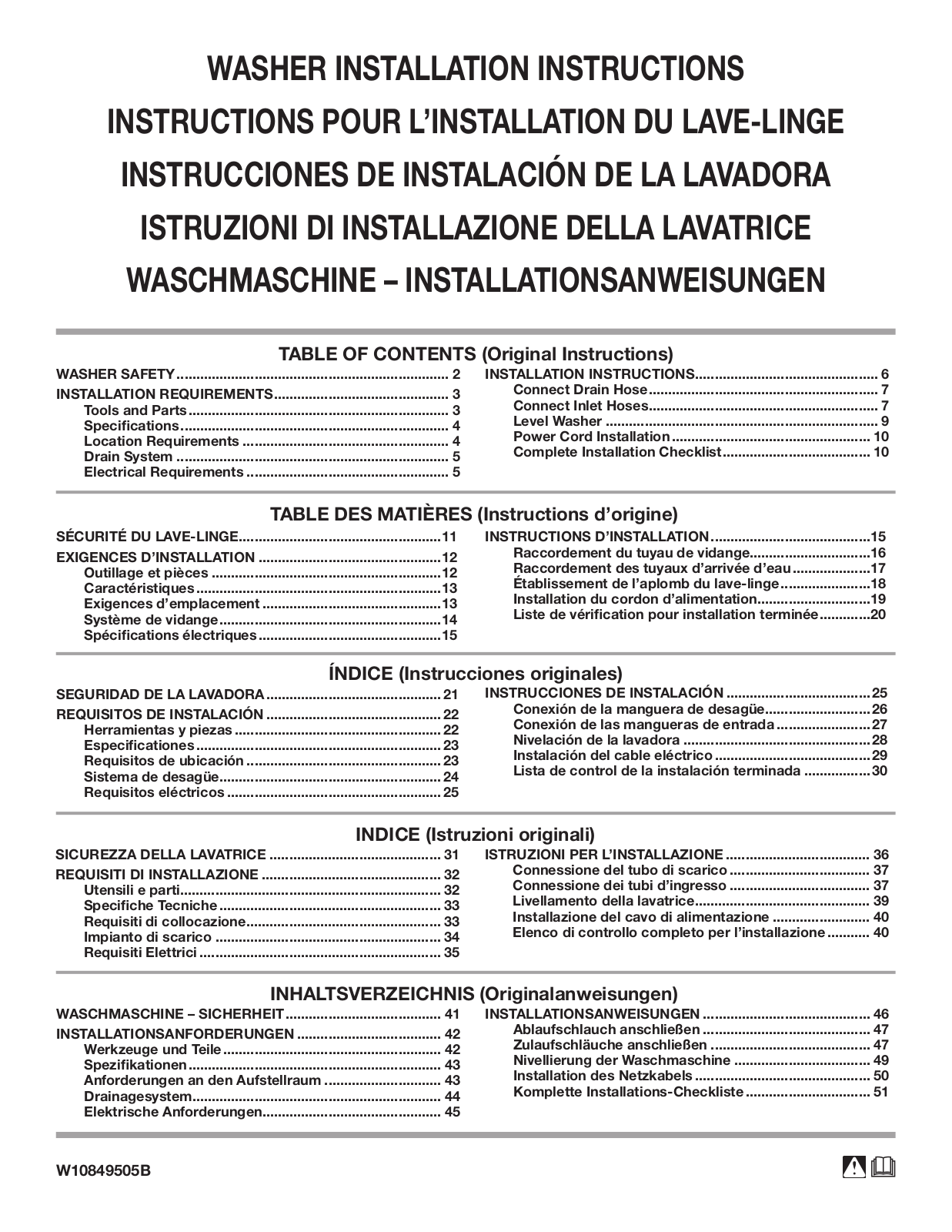 WHIRLPOOL 3LWTW4815FW Installation Instructions