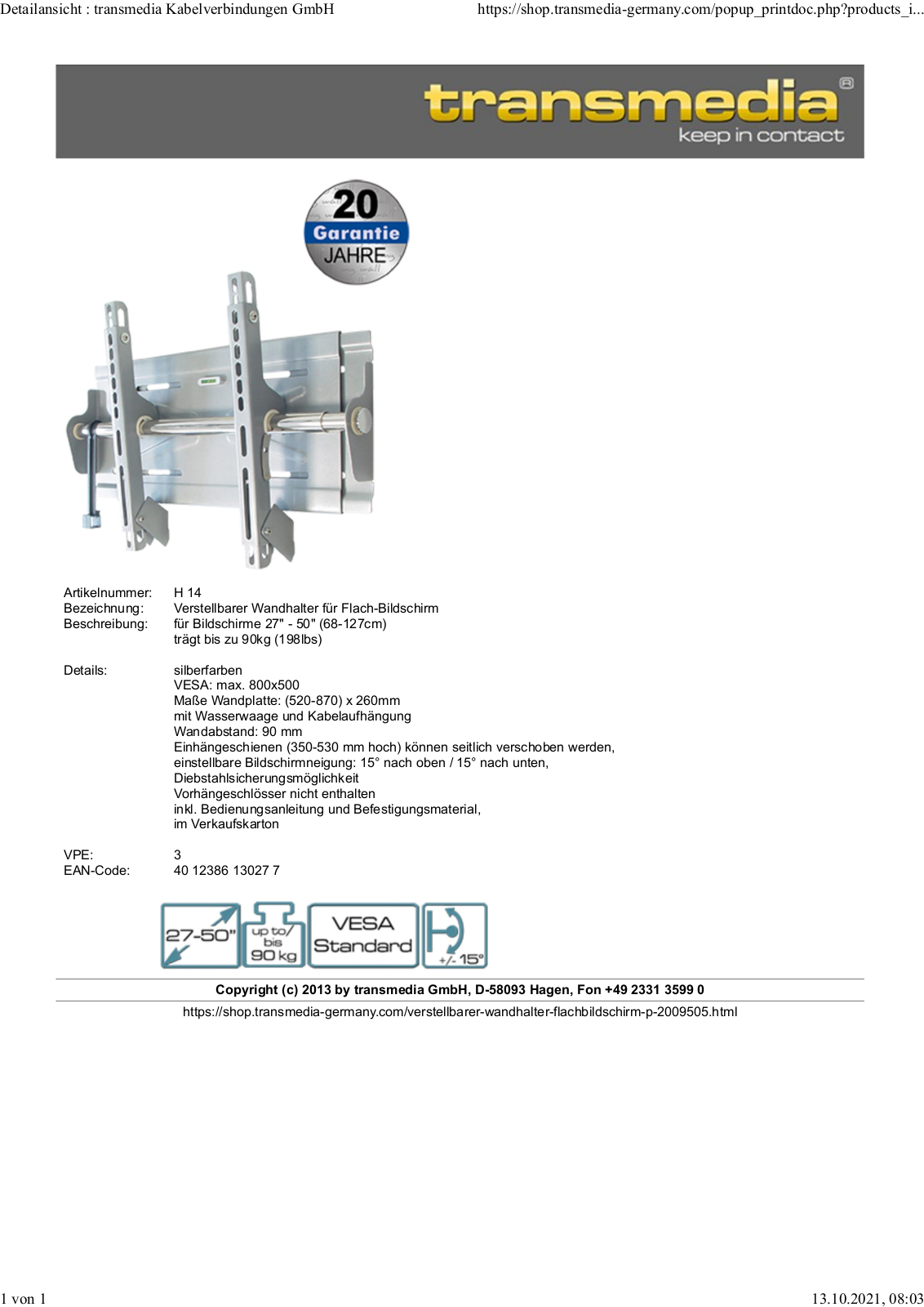 MYWALL H14L Datasheet - ManualMachine.com