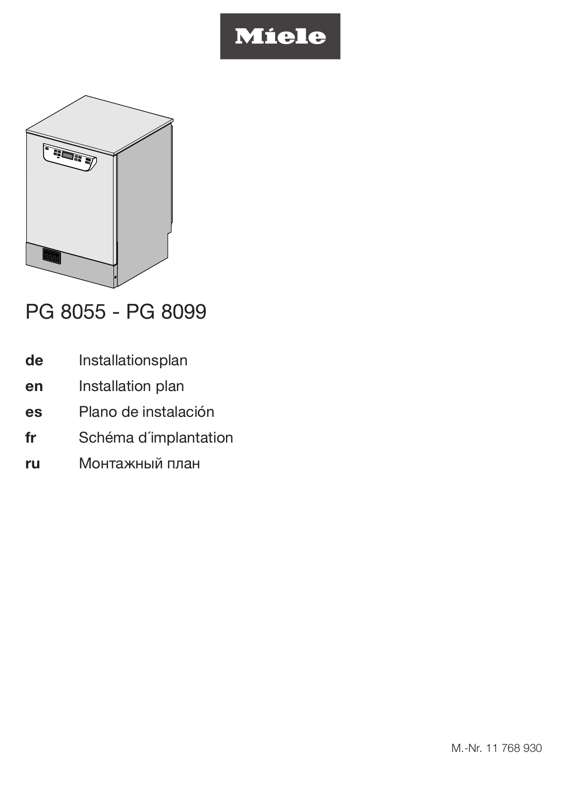 Miele PG 8055, PG 8099 Installation plan