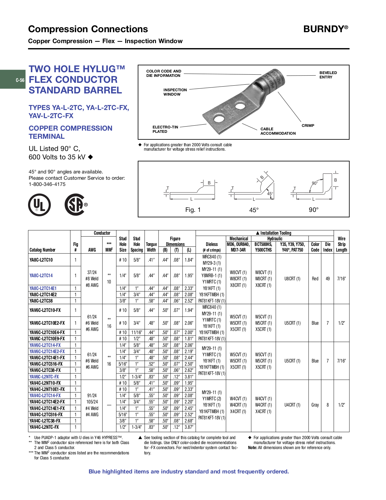 Burndy YA-L-2TC, YA-L-2TC-FX, YAV-L-2TC-FX Catalog Page