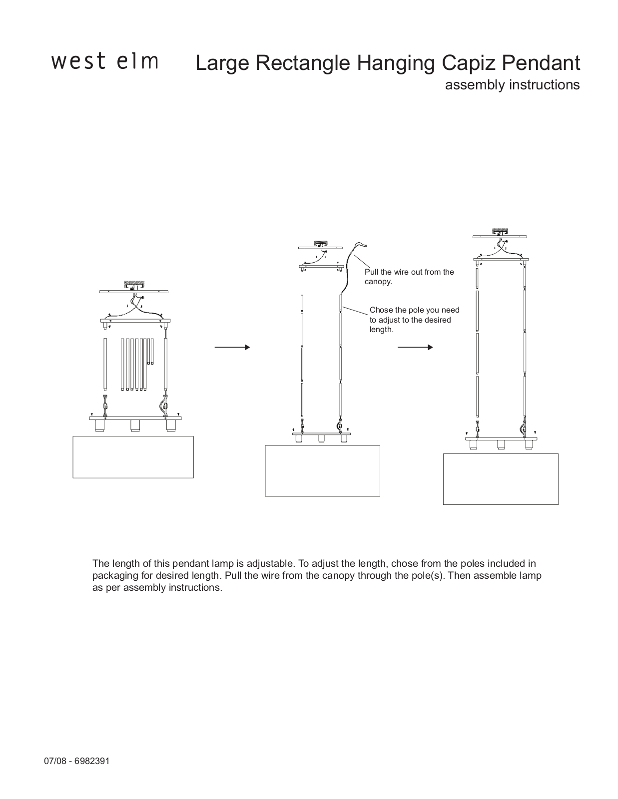 West Elm Large Rectangle Hanging Capiz Pendant Assembly Instruction