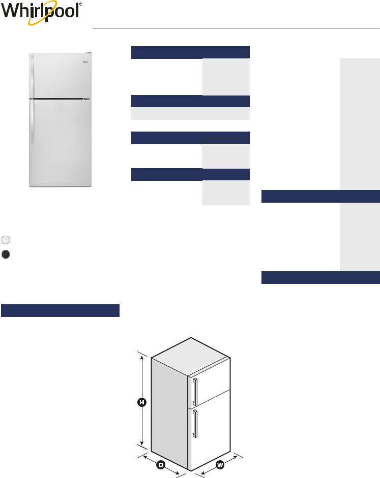 Whirlpool WRT148FZDB, WRT148FZDM, WRT148FZDW Specification Sheet