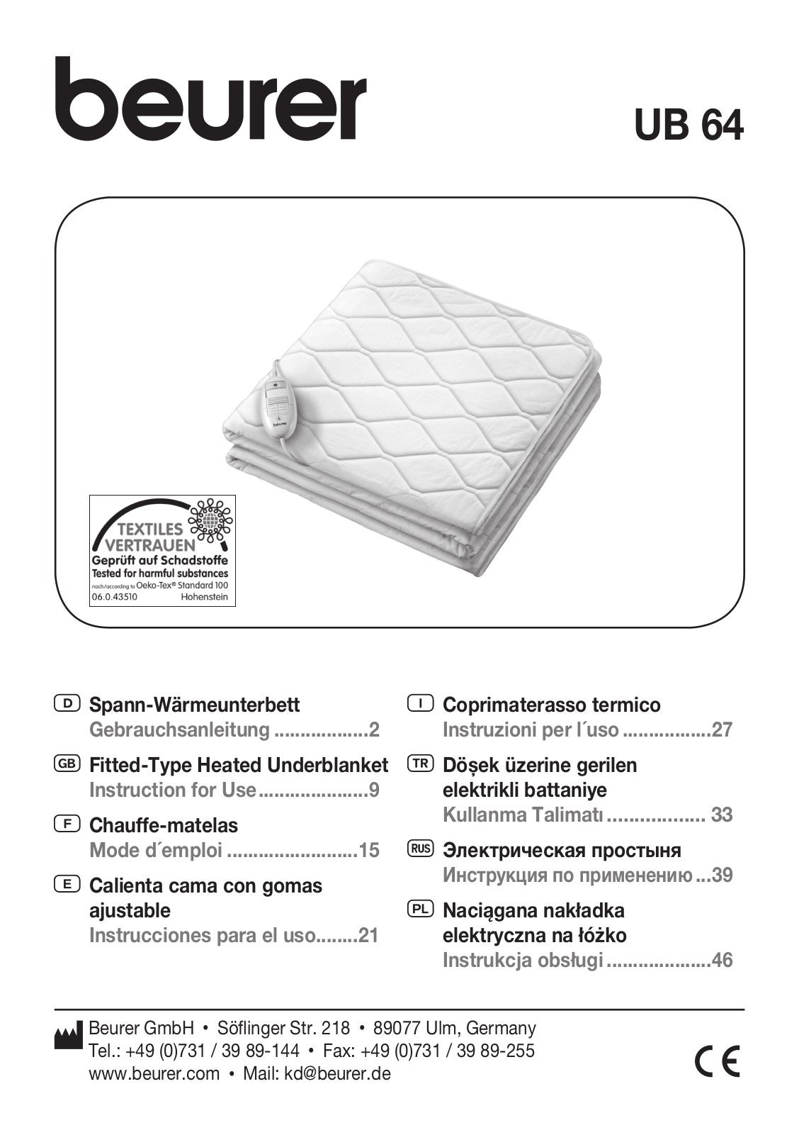 BEURER UB64 User Manual