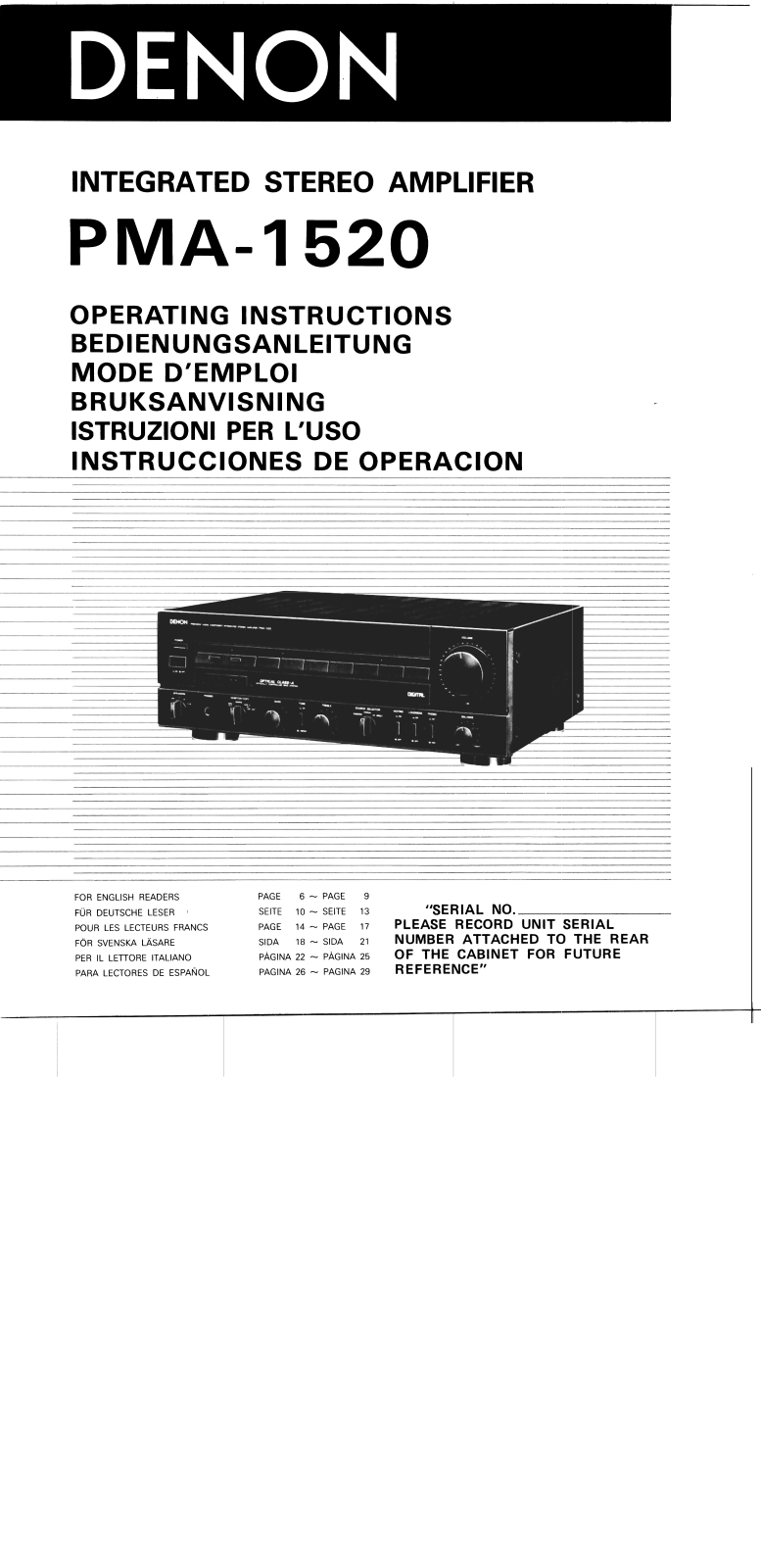 Denon PMA-1520 Owner's Manual