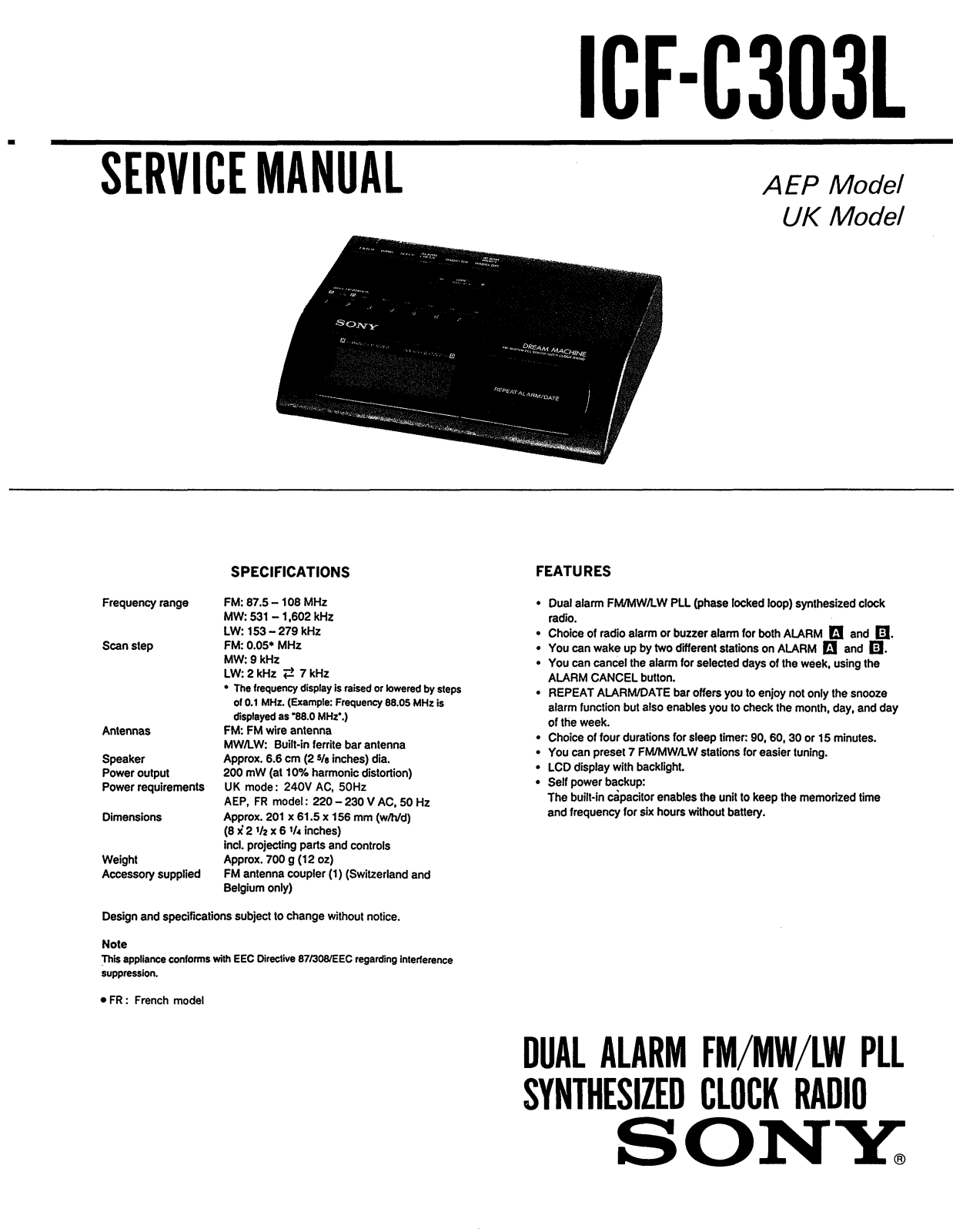 Sony ICFC-303-L Service manual