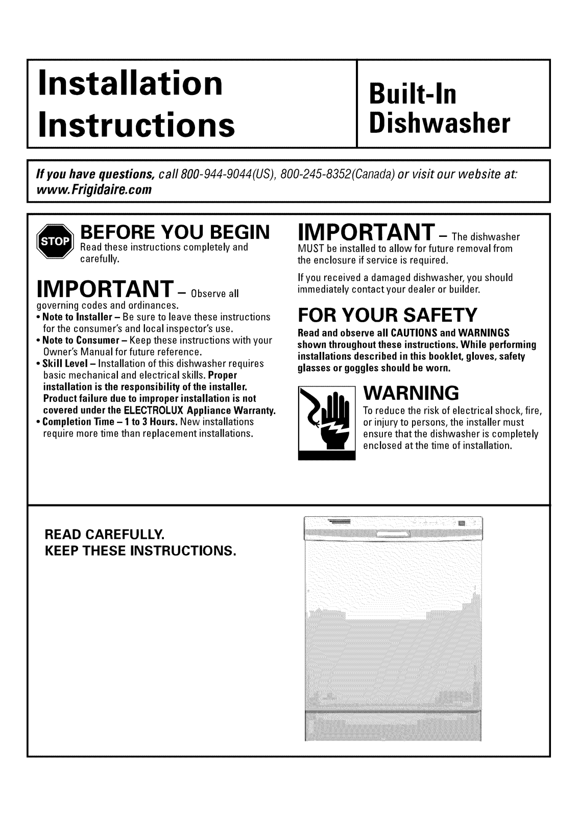 Frigidaire FDB2410HIB0, FDB2410HIB2A, FDB2410HIB3B, FDB2410HIC0, FDB2410HIC2A Installation Guide