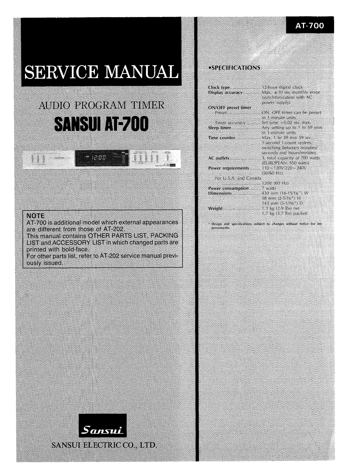 Sansui AT-700 Service Manual