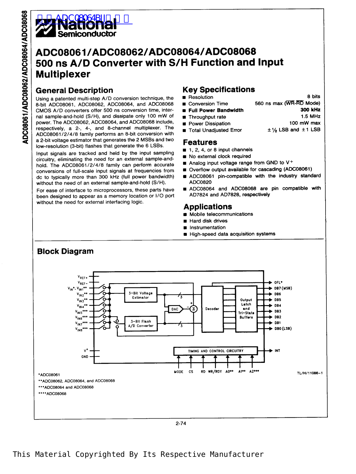 National Semiconductor ADC08061, ADC08062, ADC08068 Technical data