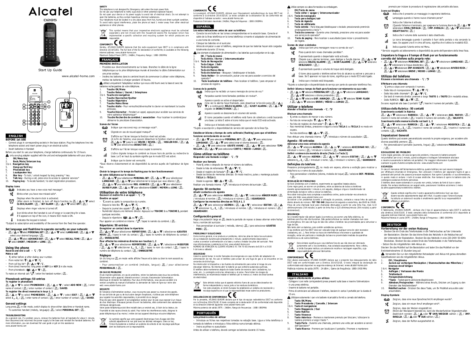 Alcatel D285 Quick start guide