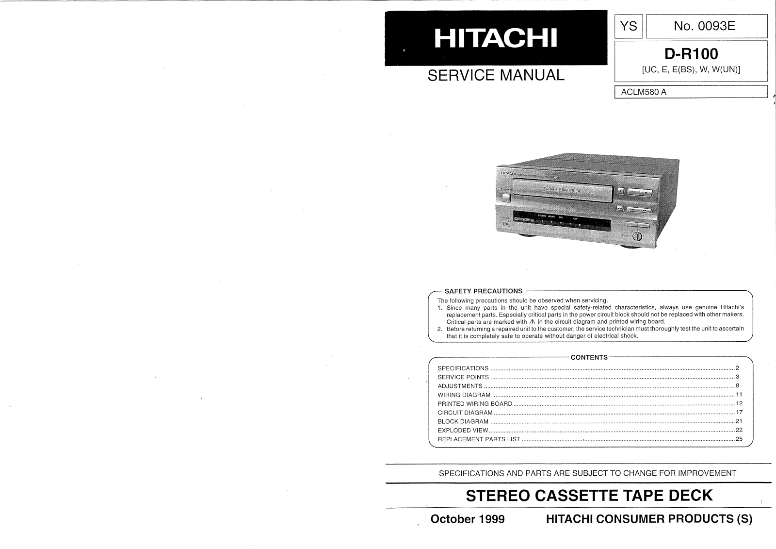 Hitachi D-R100 Service Manual