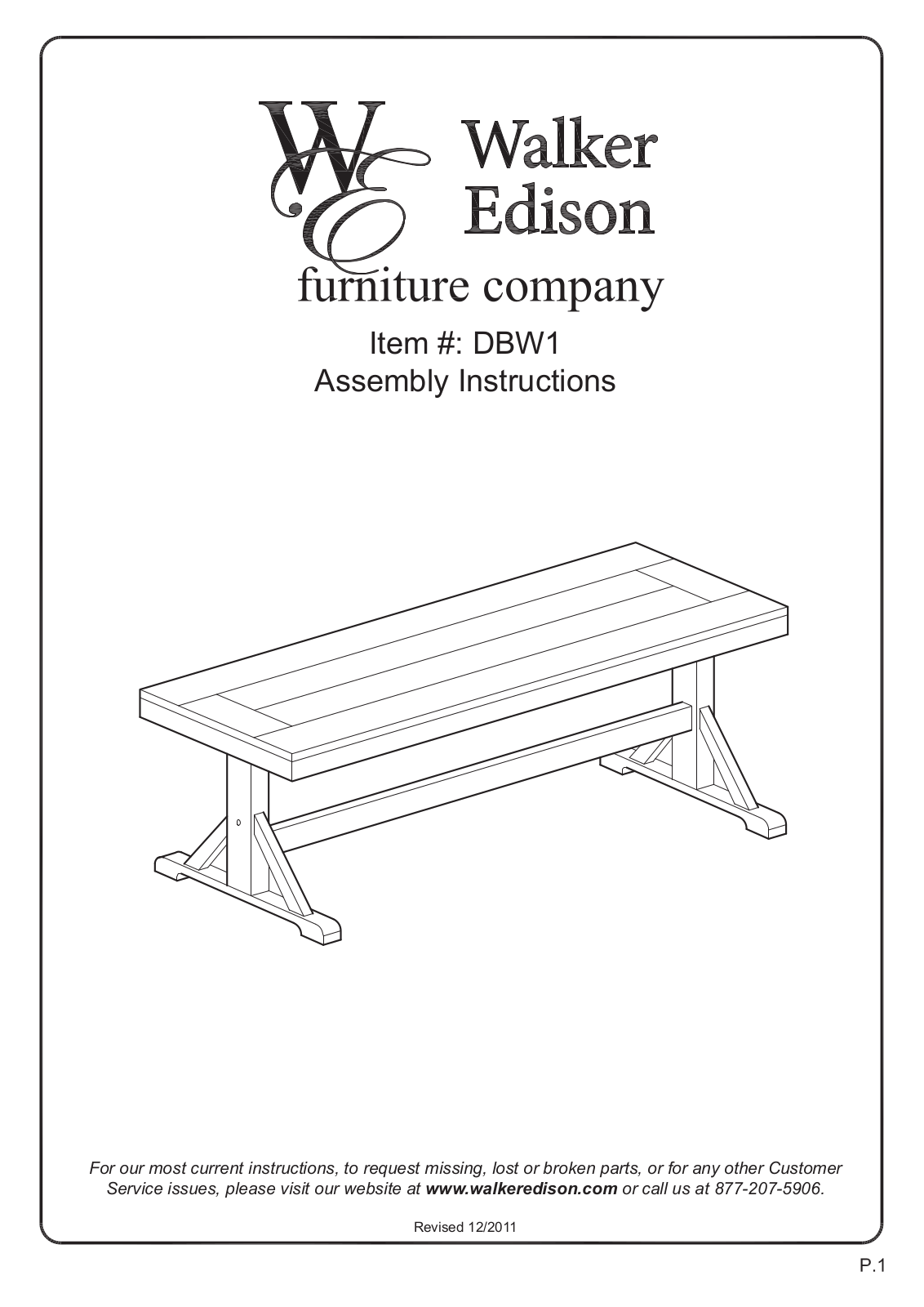 Walker Edison Furniture DBW1 User Manual