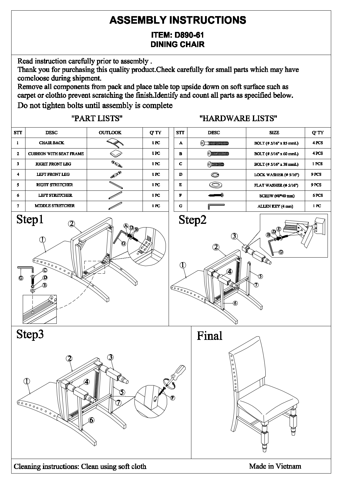 Progressive Furniture D89061 Assembly Guide