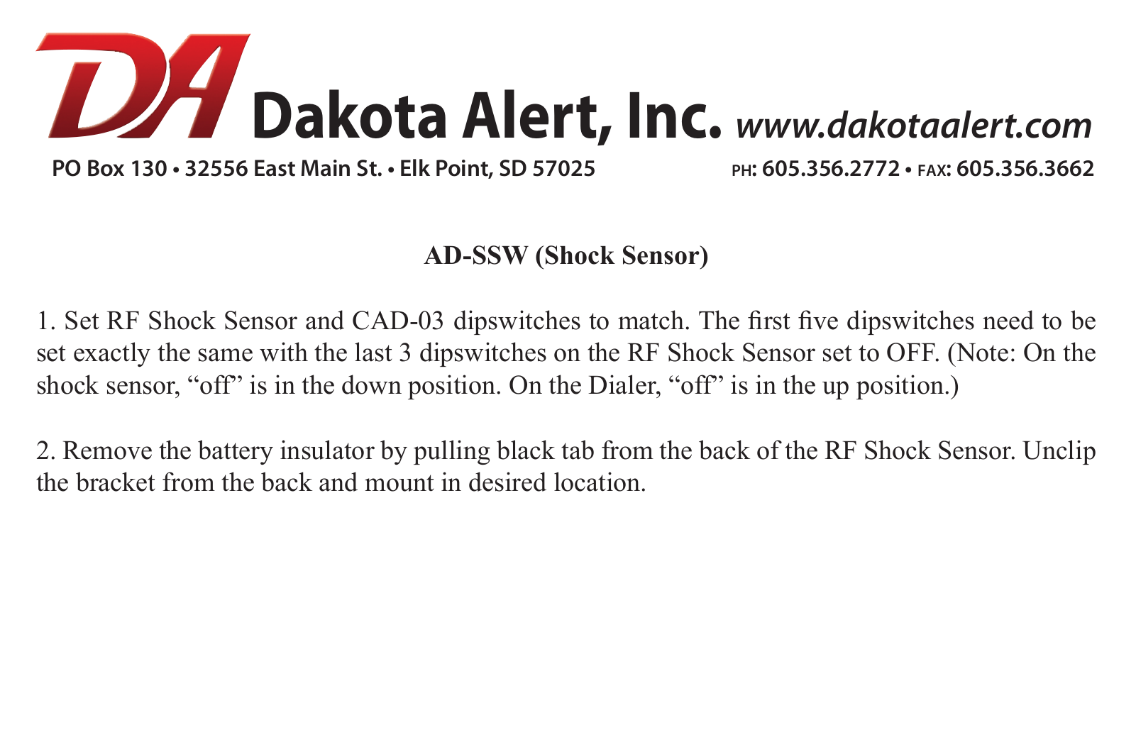 Dakota Alert AD-SSW User Manual