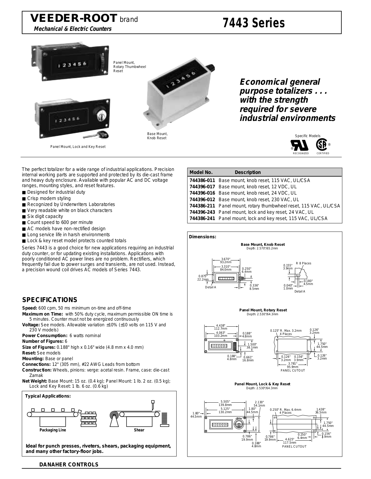 Danaher Controls 7443 Series Data Sheet