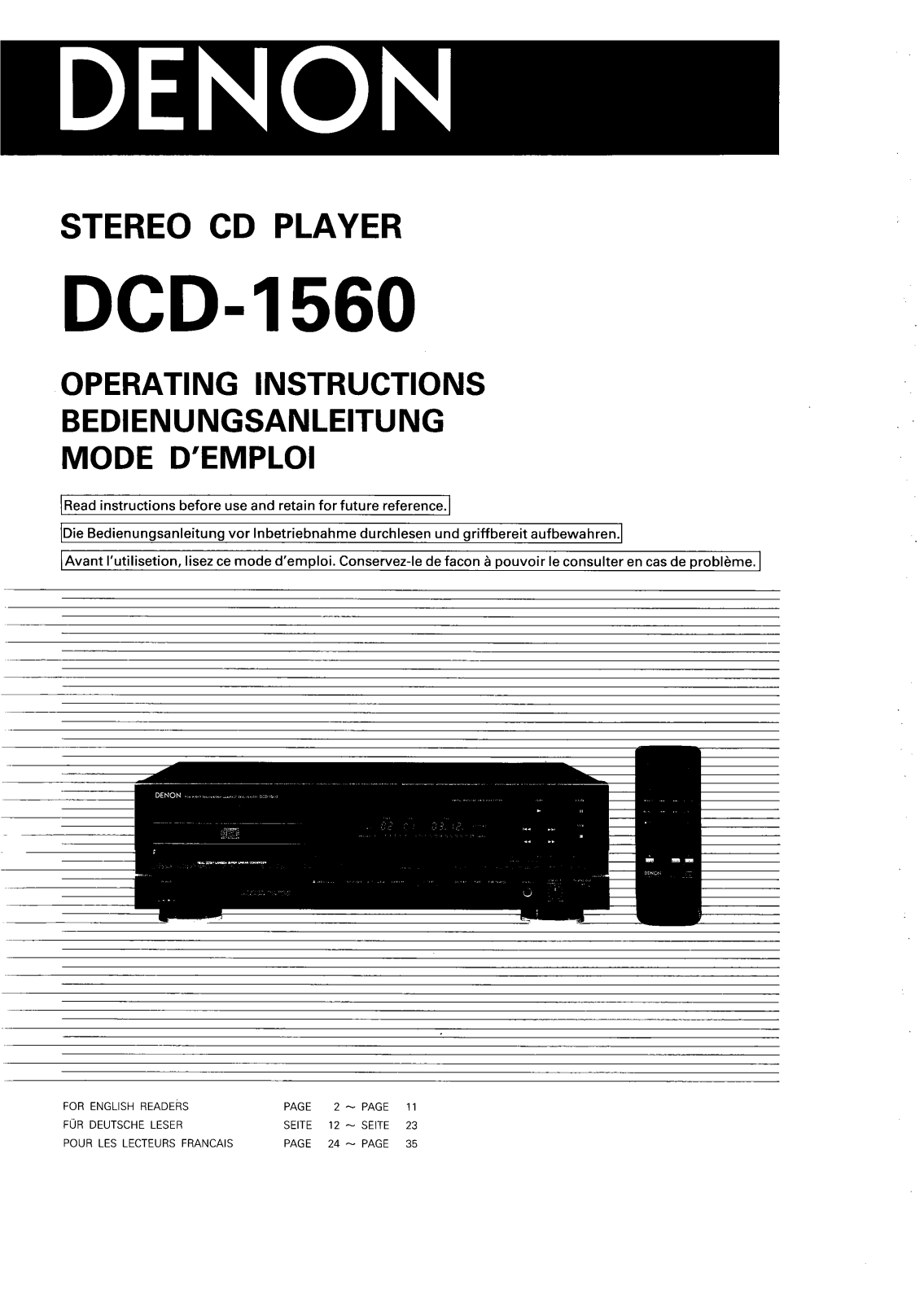 DENON DCD-1560 User Manual