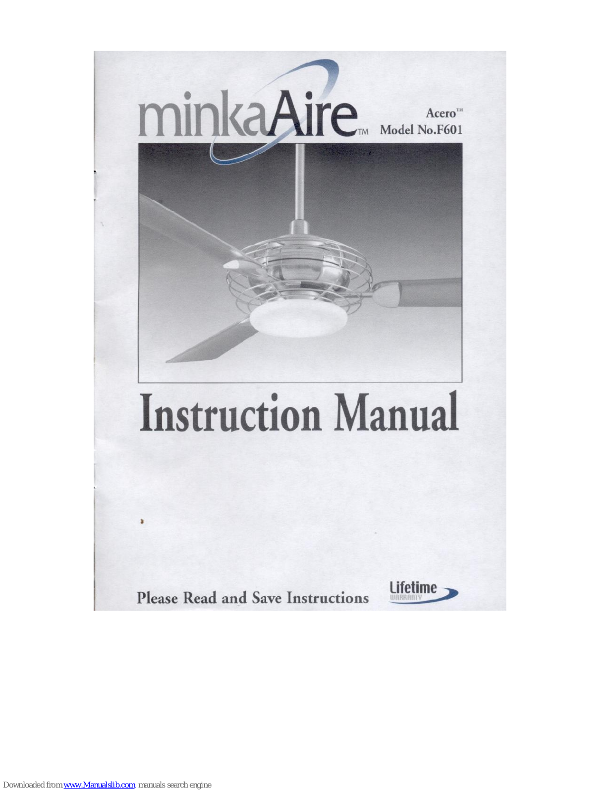 Minka-Aire F601 Acero Instruction Manual