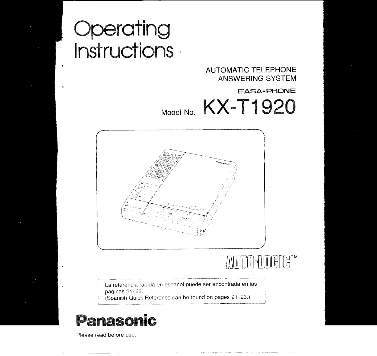 Panasonic kx-t1920 Operation Manual