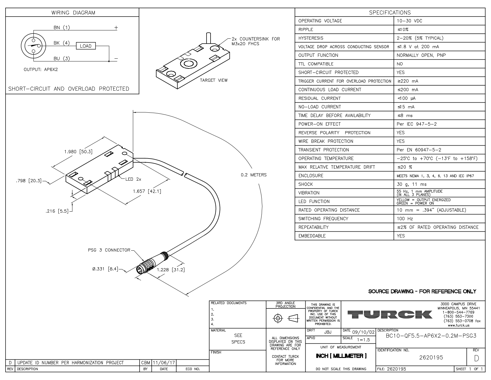 Turck BC10-QF5.5-AP6X2-0.2-PSG3 Data Sheet