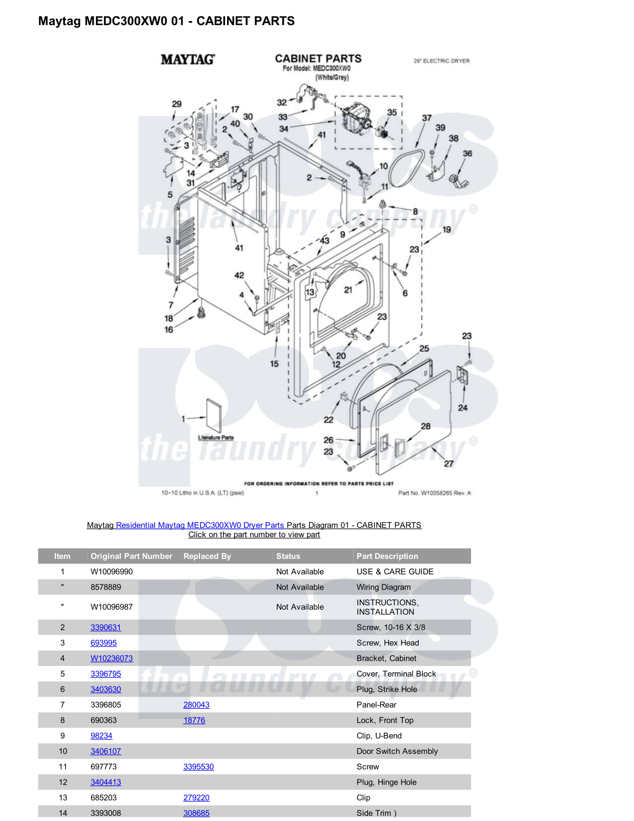 Maytag MEDC300XW0 Parts Diagram