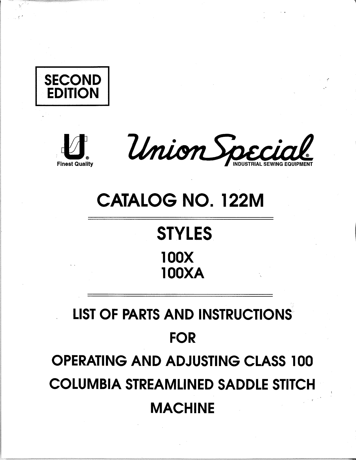 Union Special 100X, 100XA Parts List