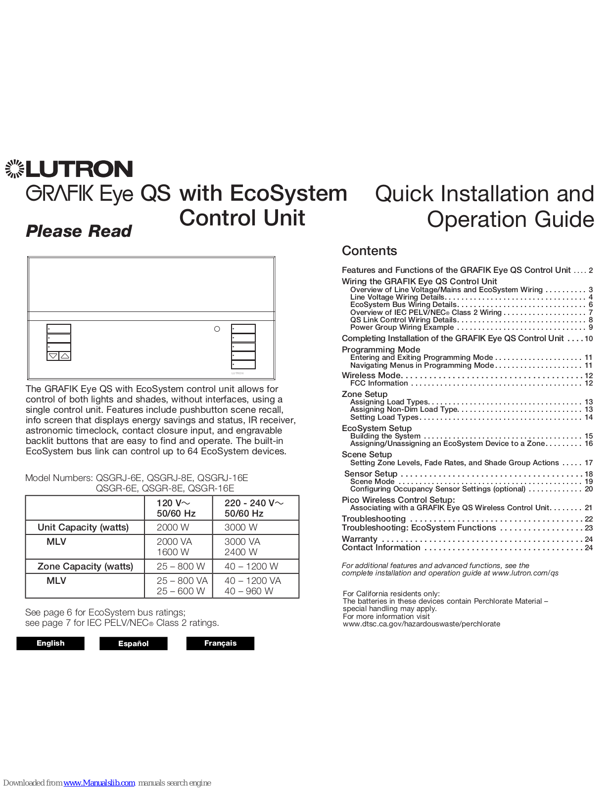 Lutron Electronics GRAFIK Eye QS Quick Installation And Operation Manual