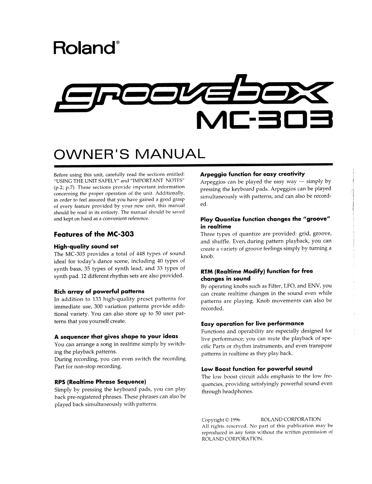 Roland MC-303 User Manual