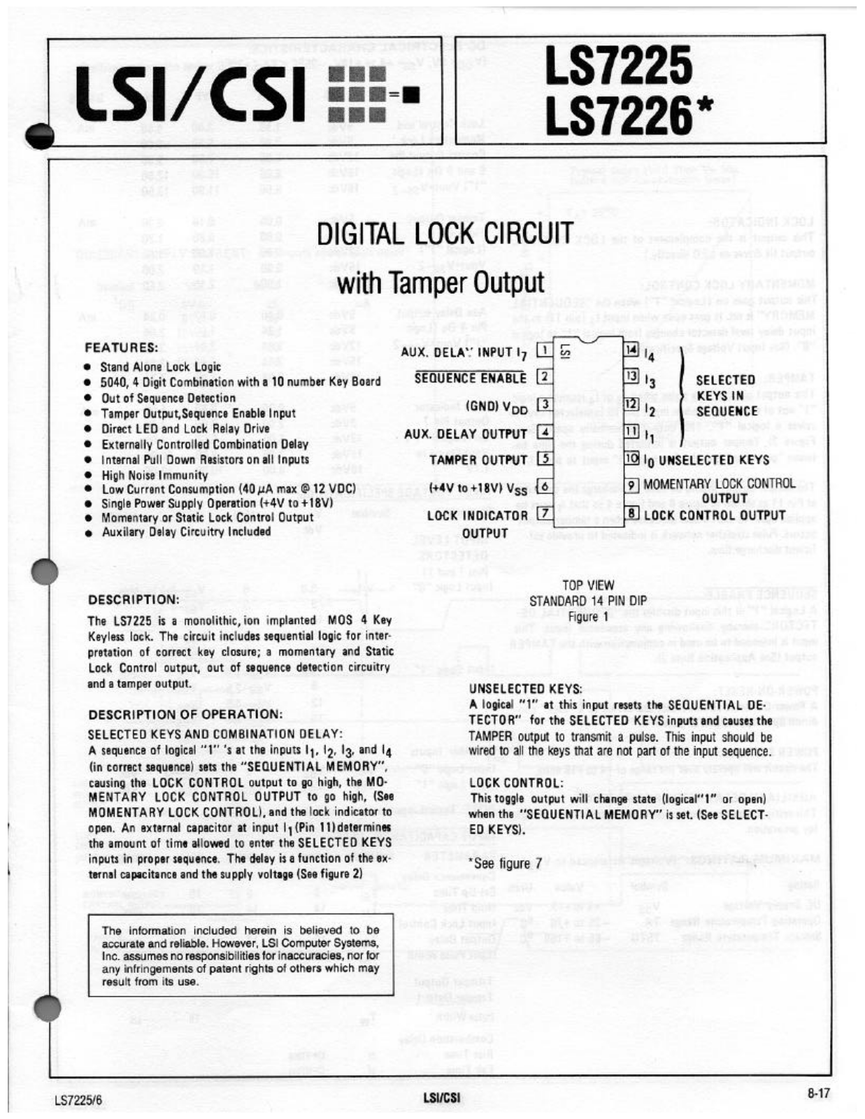 LSI LS7226, LS7225 Datasheet